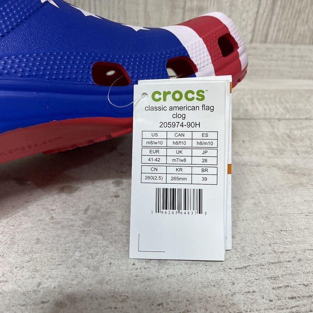 Crocs American Flag Clogs Men 8 Women 10 America Patriotic July 4th Red Blue New - Picture 7 of 10